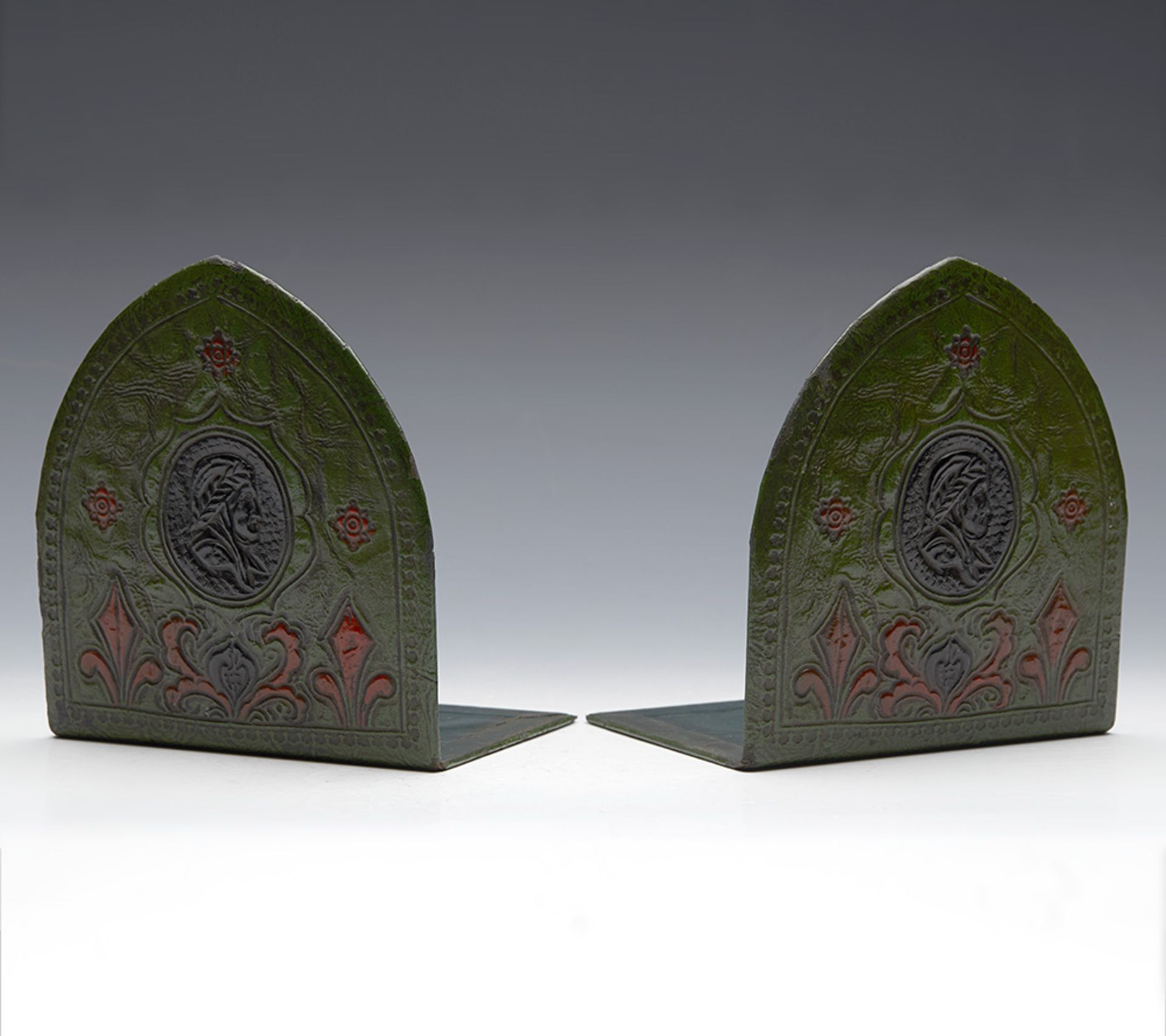 Pair Gothic Revival Pair Leather Clad Dante Bookends 19Th C. - Image 9 of 9