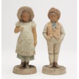 Pair Antique Austrian Painted Terracotta Figures 19Th C.