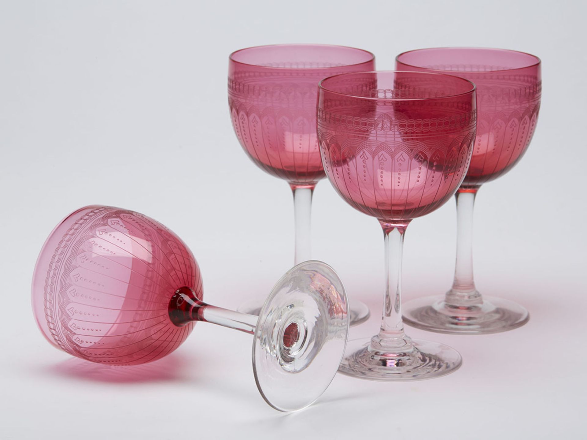 Four Antique Wheel Cut Cranberry Wine Glasses 19Th C. - Image 7 of 7