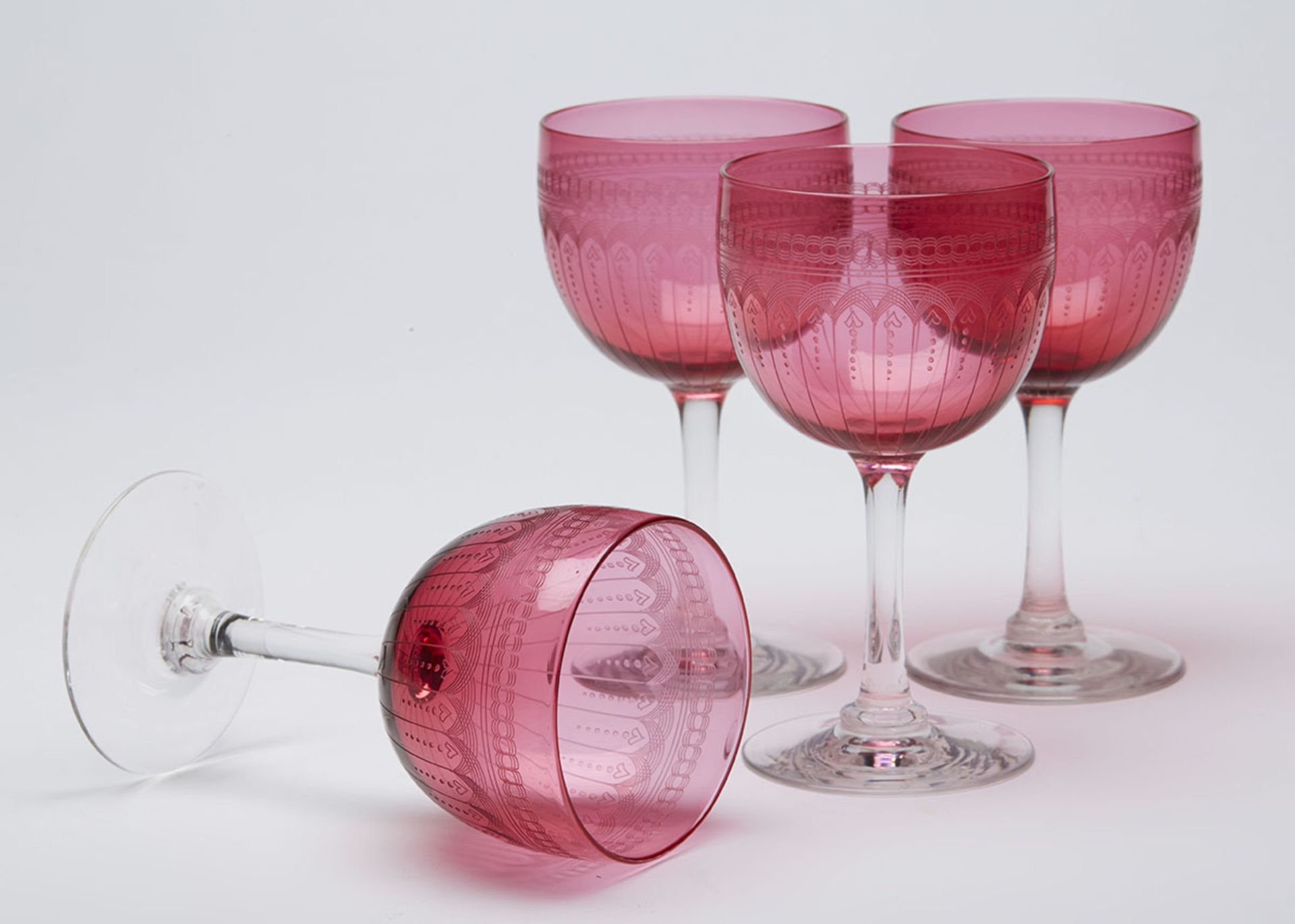 Four Antique Wheel Cut Cranberry Wine Glasses 19Th C. - Image 6 of 7