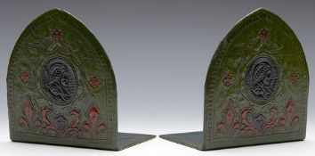 Pair Gothic Revival Pair Leather Clad Dante Bookends 19Th C.