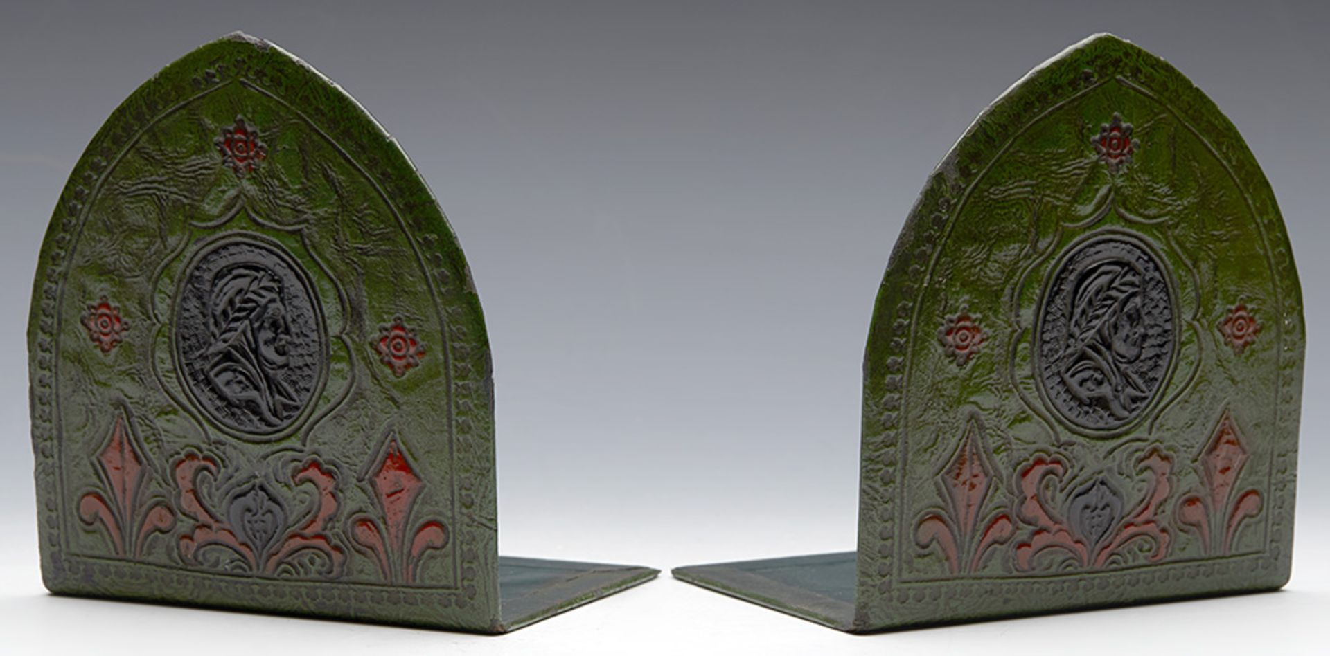 Pair Gothic Revival Pair Leather Clad Dante Bookends 19Th C.