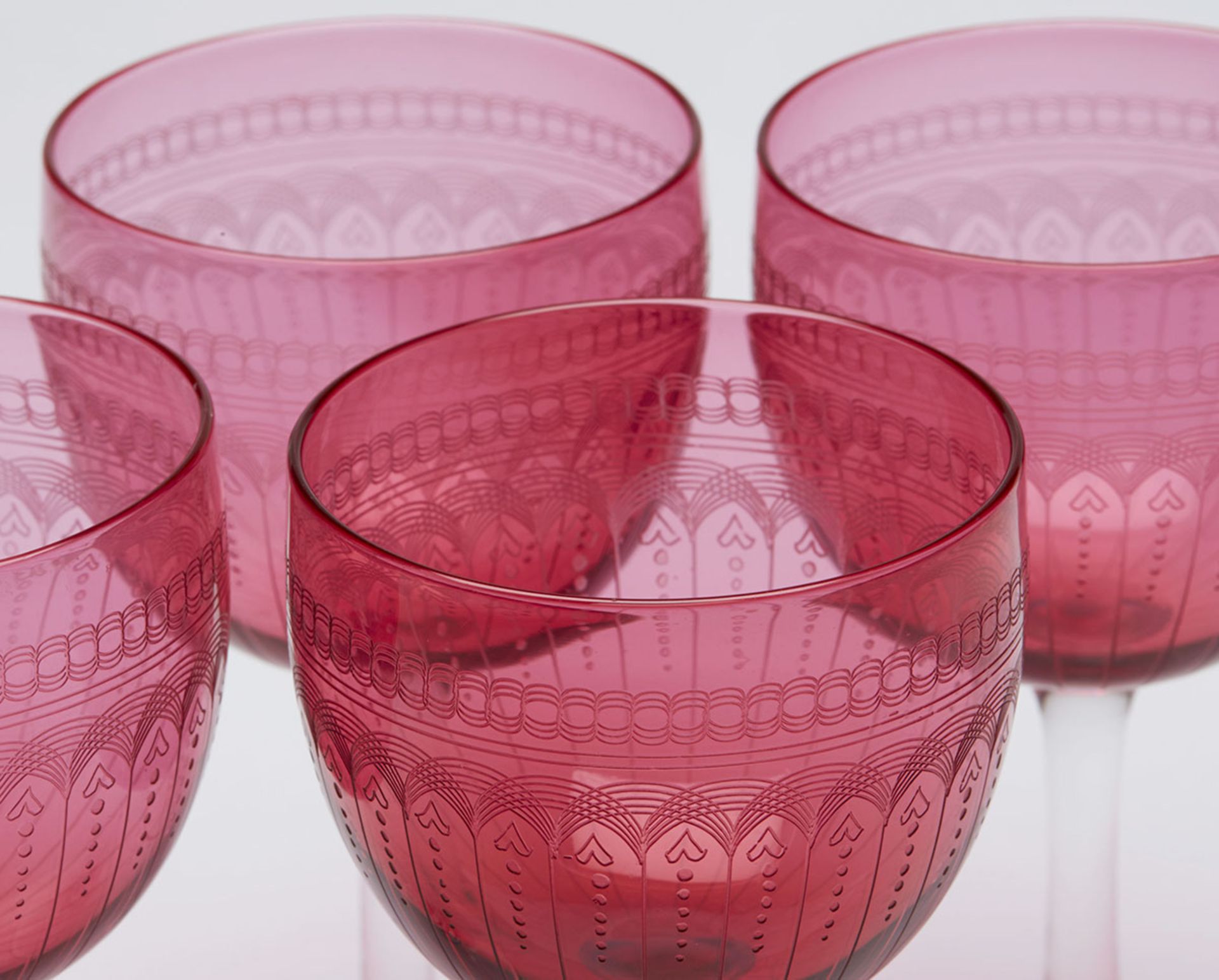 Four Antique Wheel Cut Cranberry Wine Glasses 19Th C. - Image 5 of 7