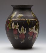 Vintage Marazion Studio Pottery Fuschia Design Vase By G & H Nash C.1960
