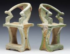Pair Antique Chinese Ming Earthenware Tomb Chairs 1368-1644