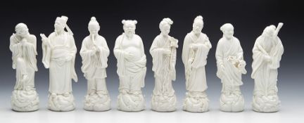 Vintage Chinese Set Eight Blanc De Chine Daoist Immortal Figures 20Th C.