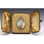 Antique Gold Mounted & Cased Miniature Lady Portrait Watercolour 19Th C.