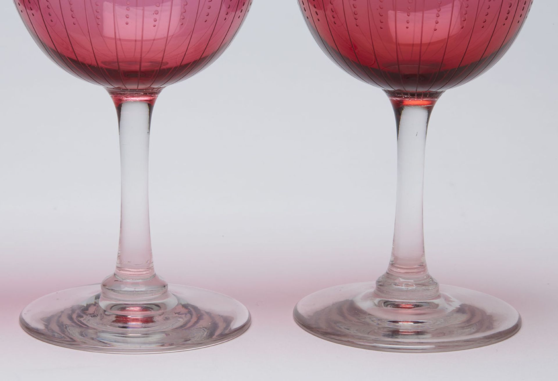 Four Antique Wheel Cut Cranberry Wine Glasses 19Th C. - Image 4 of 7