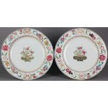 Rare Pair Antique Chinese Bianco Sopra Bianco Floral Painted Plates 18Th C.