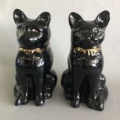 Pair of Antique Staffordshire Pottery Jackfield Black Fireside Cats by Sadler