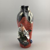 Antique Japanese Sumida Gawa Pottery Vase with Applied Figure Meiji Period Japan