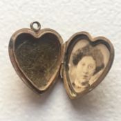 Victorian Mourning Jewellery Heart Shaped Locket with Portrait Photograph & Hair