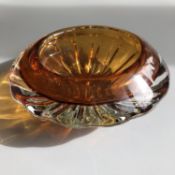 Good Quality Heavy Orange Amber Coloured Studio Glass 6 inch Bowl 1960s or 1970s