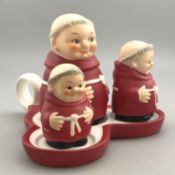 Goebel Hummel three monks cruet set in rare red colourway