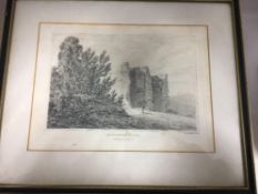 CRICKHOWELL CASTLE 1811 Original antique print etching drawn by J G Wood - Wales