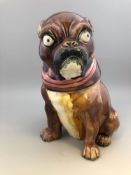 Novelty Character Majolica Ceramic Tobacco Jar in the Form of a Pug Dog