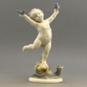 Fine German porcelain figurine - Metzler & Ortloff Summer cherub boy on snail