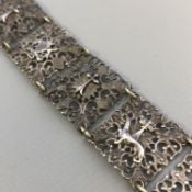 Vintage French / Bretagne souvenir silver plated filigree square panel bracelet