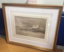 SAMUEL PROUT 1783-1852 Antique Sepia Watercolour Painting Coastline SIGNED