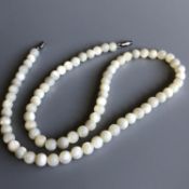 Antique Mother of Pearl Bead Necklace - small round 5mm beads - screw clasp