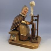 Vintage Anri Italy Folk Art Carved Wooden Figure - Lady at her Spinning Wheel