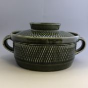 1960s Retro Dark Green Pottery Casserole Dish - Stavangerflint Ildfast - Norway