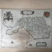 17th Century Early Hand Coloured Map Glamorganshire c1662 Joan Blaeu