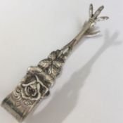 Antique 835 German Silver Rose Floral Openwork Sugar Tongs