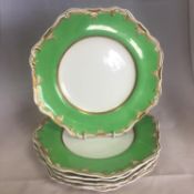 Set of 6 Regency Georgian Spode Felspar Porcelain Plates Pattern 4809 Green Gilt