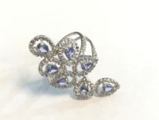 Platinum over Sterling Silver Tanzanite and Diamond Ring