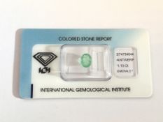 1.13ct Natural Emerald with IGI Certificate