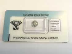 1.53ct Natural Yellow Tourmaline with IGI Certificate