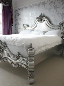 King Size 5' Royal Fortune Montespan Bed, Silver Leaf