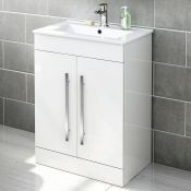 (Y91) 600mm Avon High Gloss White Basin Cabinet - Floor Standing. RRP £499.99. COMES COMPLETE WITH