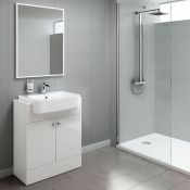 (88) 660mm Harper Gloss White Basin Vanity Unit - Floor Standing. RRP £449.99. COMES COMPLETE WITH