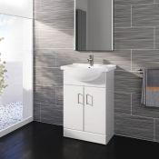 (Y32) 550x300mm Quartz Gloss White Built In Basin Cabinet. RRP £349.99. COMES COMPLETE WITH BASIN.