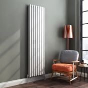 (H177) 1800x480mm Gloss White Double Oval Tube Vertical Radiator. RRP £539.99. Low carbon steel,