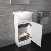 (Y69) 410mm Quartz Gloss White Built In Basin Cabinet. RRP £249.99. COMES COMPLETE WITH BASIN.