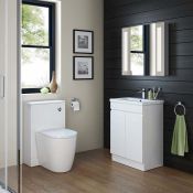 (Y61) 600mm Trent High Gloss White Basin Cabinet - Floor Standing. COMPLETE WITH BASIN. A stylish,