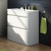 (Y78) 800mm Trent High Gloss White Double Drawer Basin Cabinet - Floor Standing. RRP £425.99.