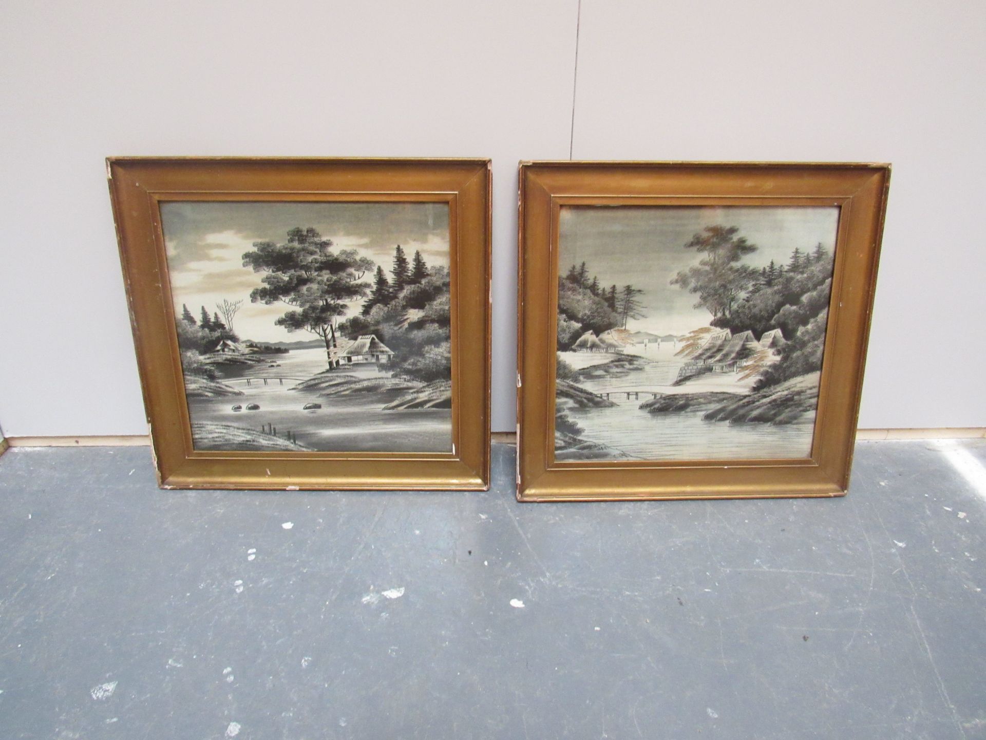 Pair of decorative pictures of Chinese villages in gilt frames - Image 2 of 6