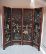 4 Fold Chinese Screen With Applied Stones
