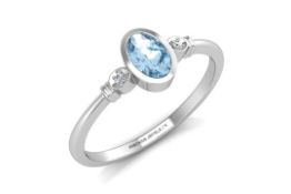 9ct White Gold Diamond And Oval Shape Blue Topaz Ring 0.01 Carats