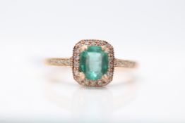 10ct Rose Gold Emerald And Diamond Ring, Emerald- Approx 1.50 Carat