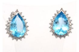 9ct White Gold Diamond And Blue Topaz Earring 0.03 Carats