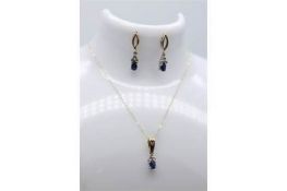 9Ct Yellow Gold Two Piece Sapphire And Diamond Earrings And Pendent