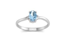 9ct White Gold Diamond and Oval Shape Blue Topaz Ring 0.01 Carats