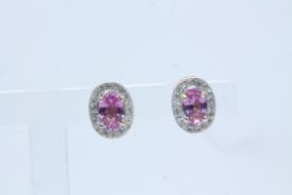 9ct Yellow Gold, Natural Pink Sapphire And Diamond Earrings
