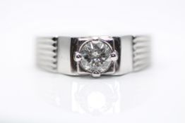 18ct White Gold Unisex Diamod Solitaire Ring, Set With One 0.81 Carat