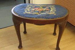 Antique Wooden Stool With Cross Stitched Woven Seat